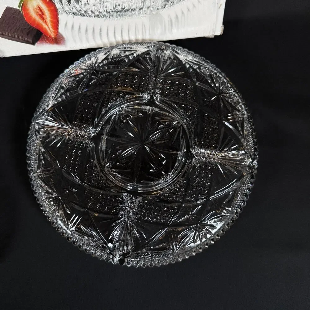 Lot of 2 Libbey Clarion Crystal Glass Serving Platters with Boxes 9 and 11 Inch